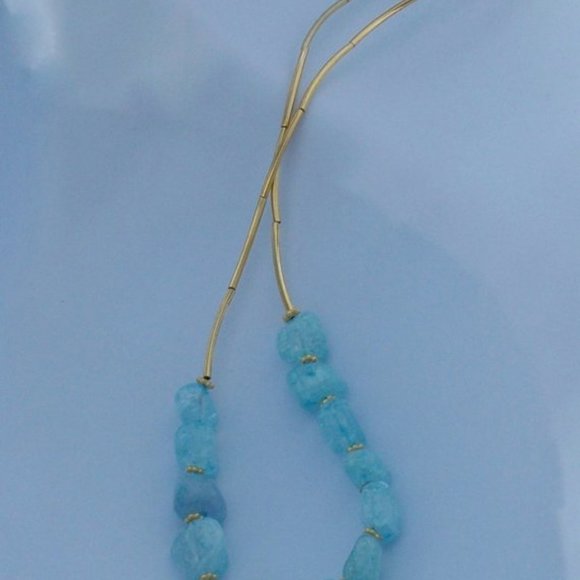 Handmade Necklace With Blue Quartz Free From Stones and Gold Plated Brass Tubes - Picture 10 of 16